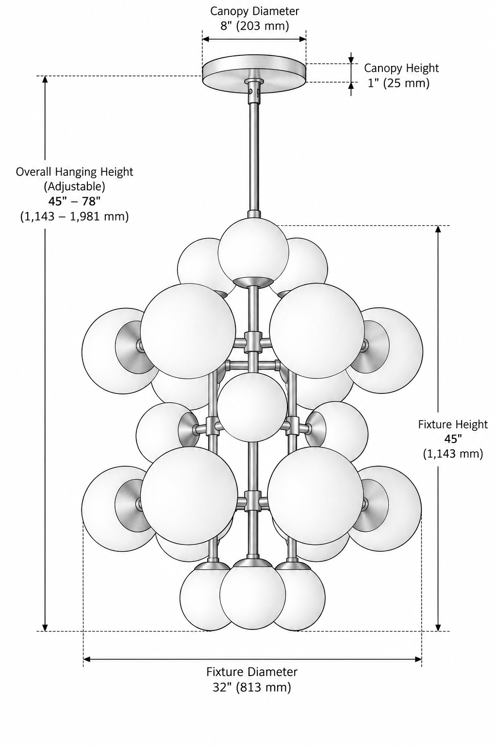 Opal Globe Vertical Cascade Chandelier