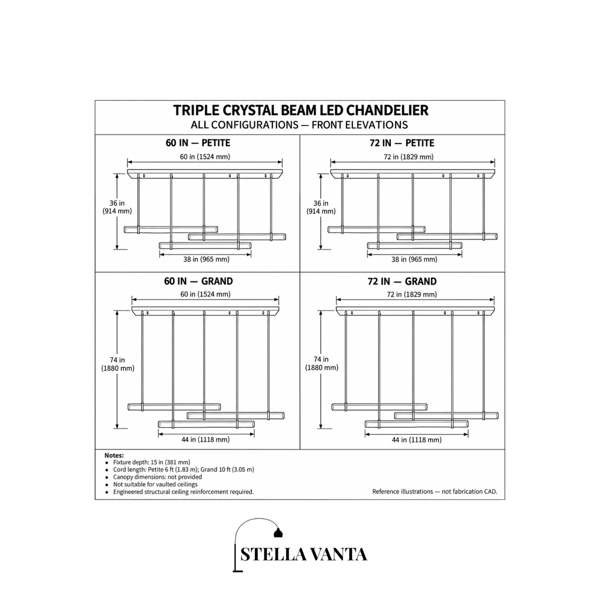 Triple Crystal Beam LED Chandelier