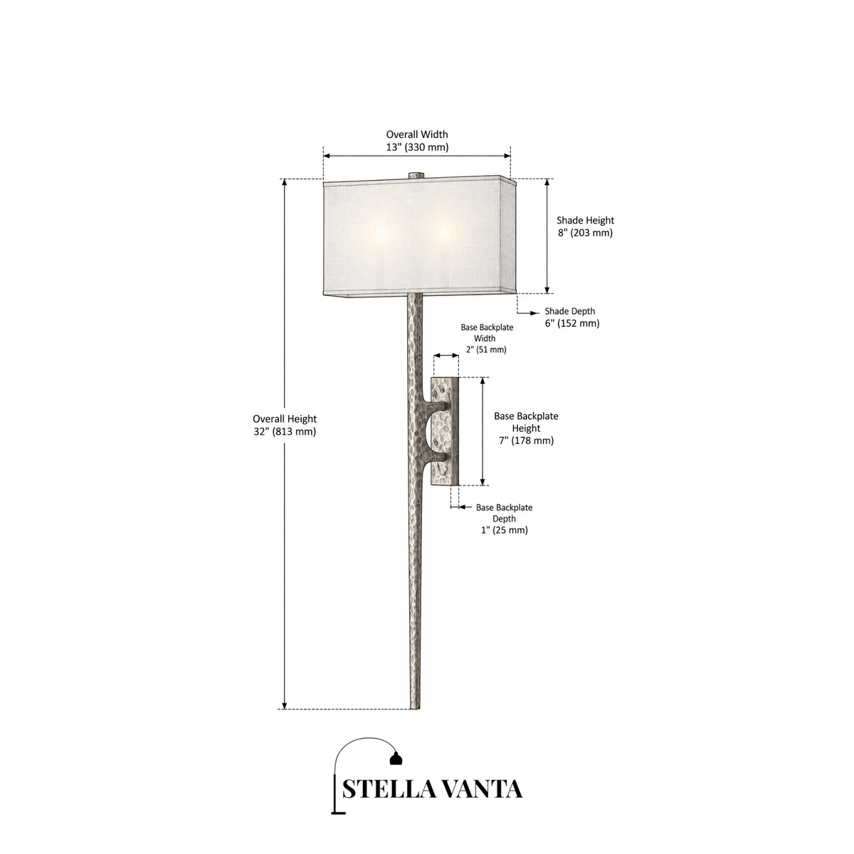 Hammered Metal Linen Column Sconce