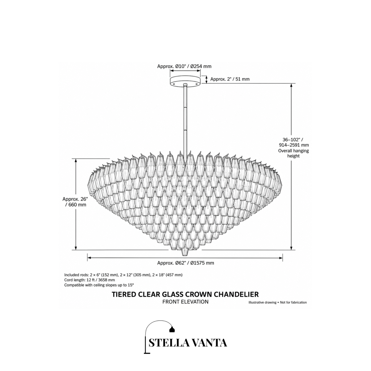 Tiered Clear Glass Crown Chandelier