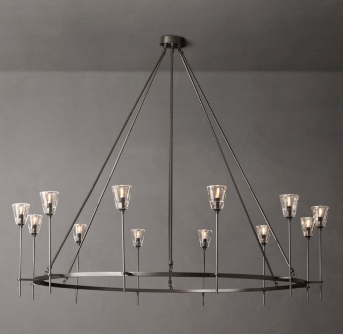 Frosted Torch Brass Ring Chandelier