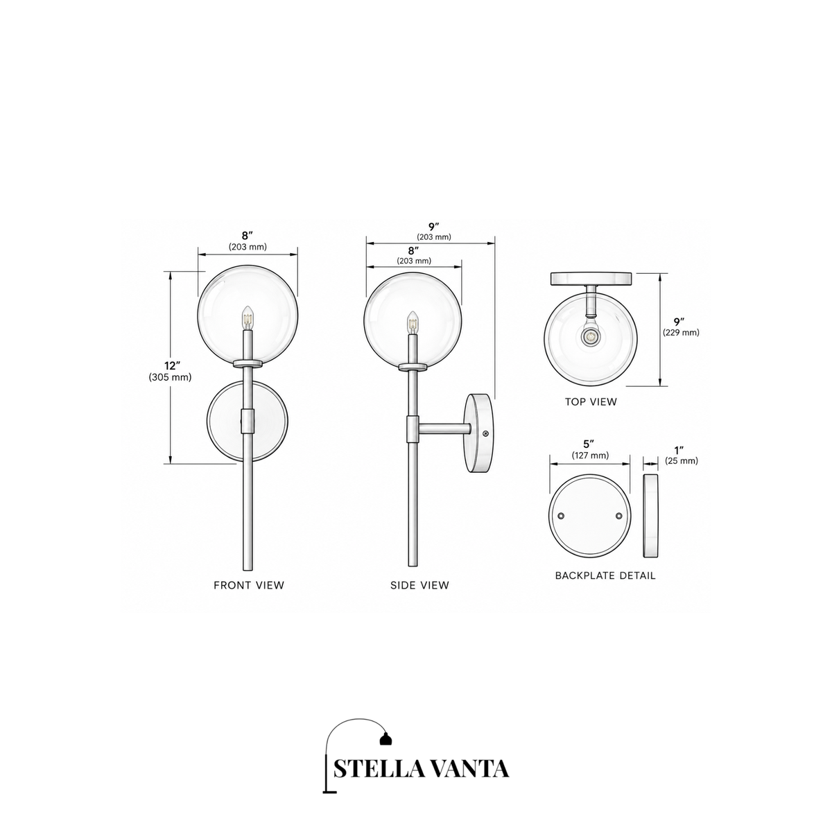 Clear Borosilicate Globe Wall Light
