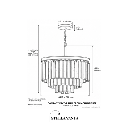 Compact Deco Prism Crown Chandelier