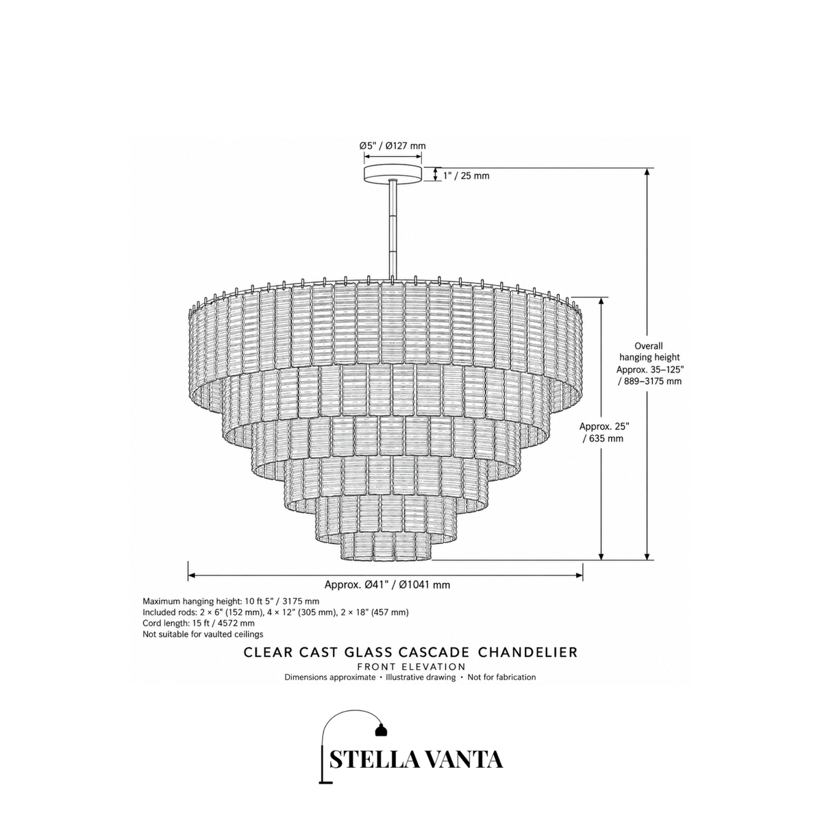 Clear Cast Glass Cascade Chandelier