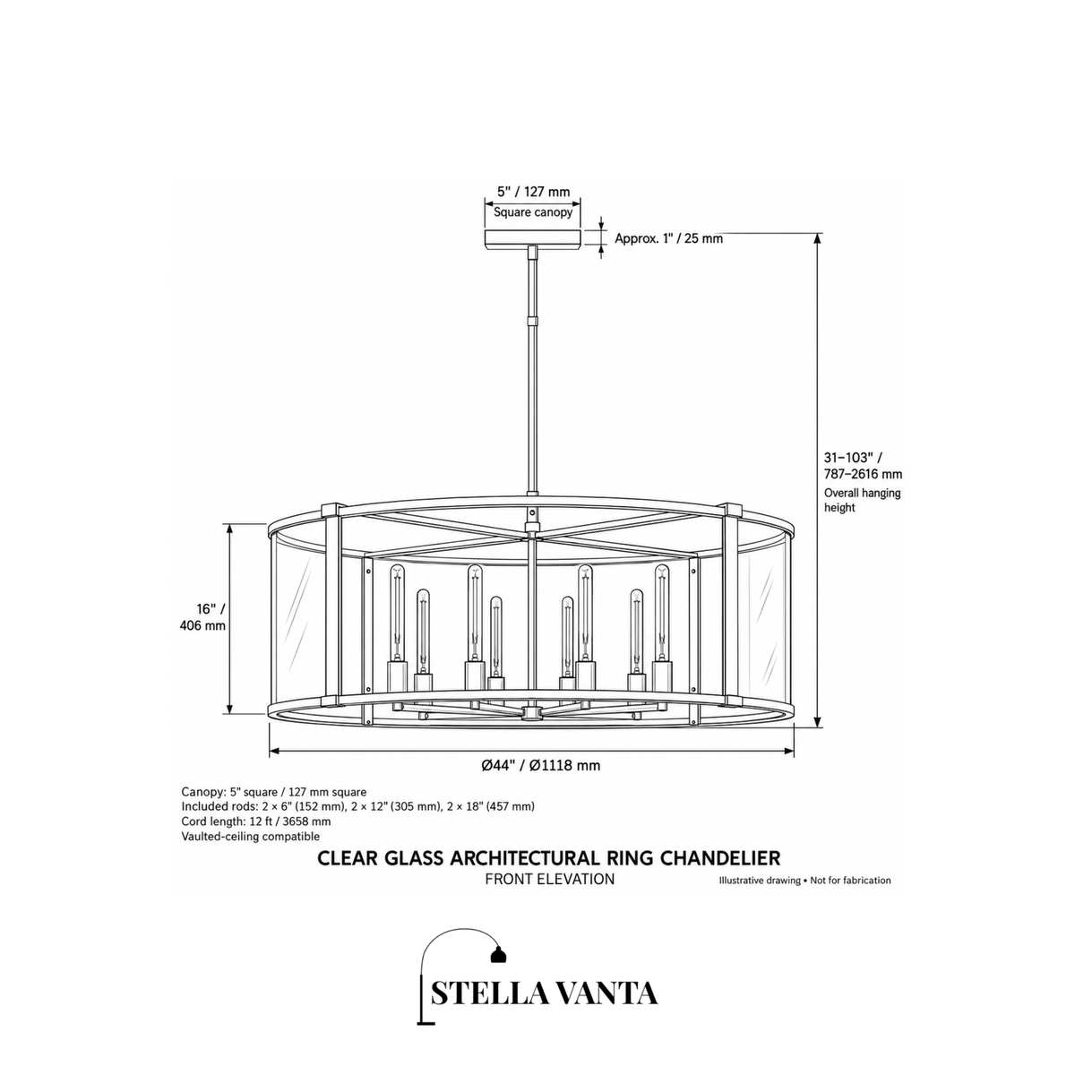 Clear Glass Architectural Ring Chandelier