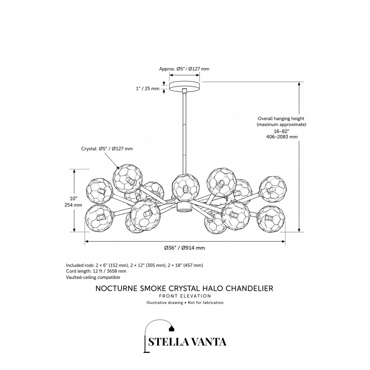 Nocturne Smoke Crystal Halo Chandelier