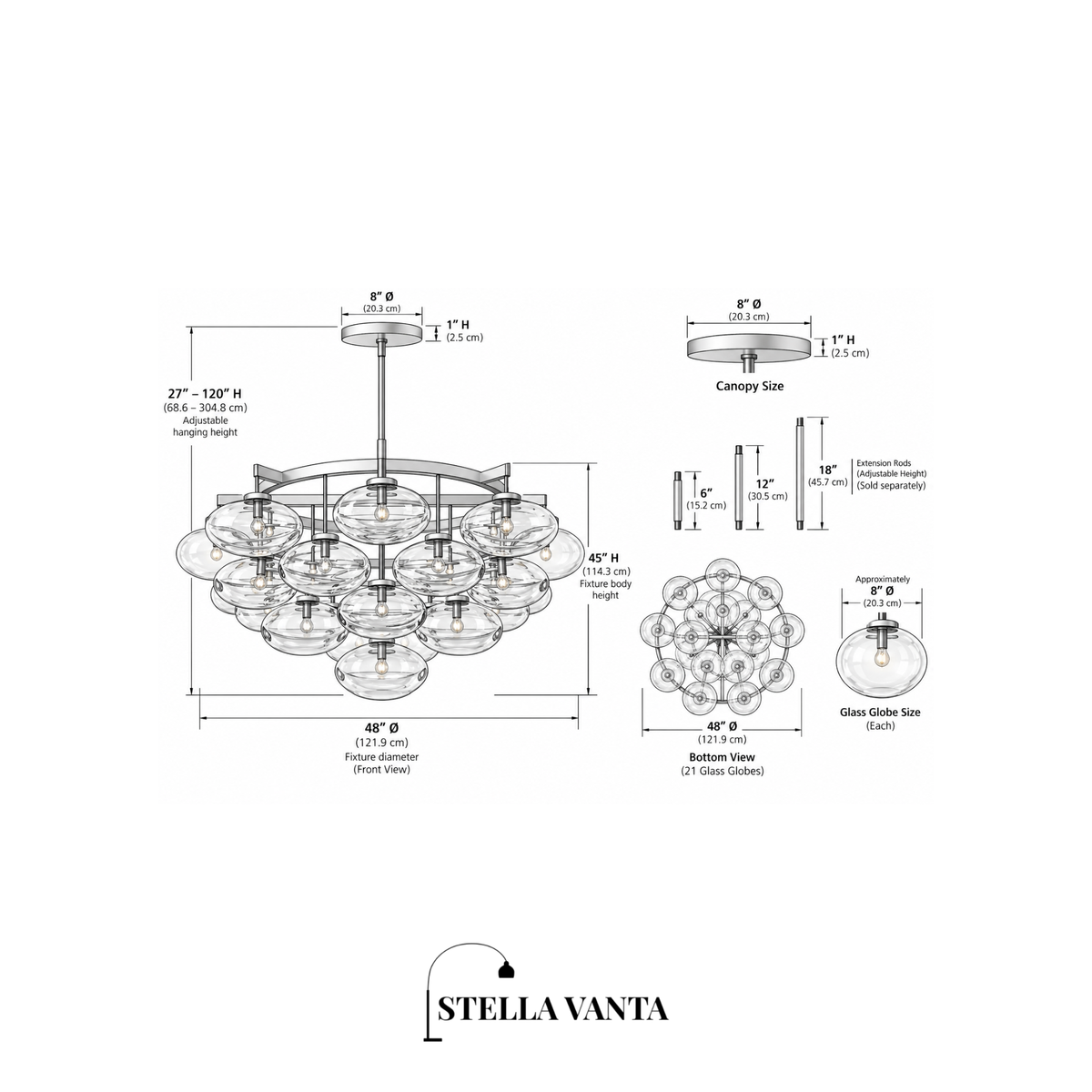 Clear Globe Cascade Chandelier