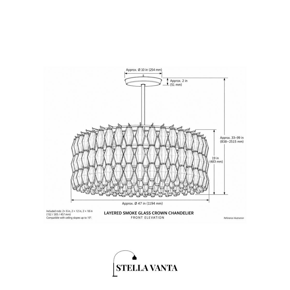 Layered Smoke Glass Crown Chandelier
