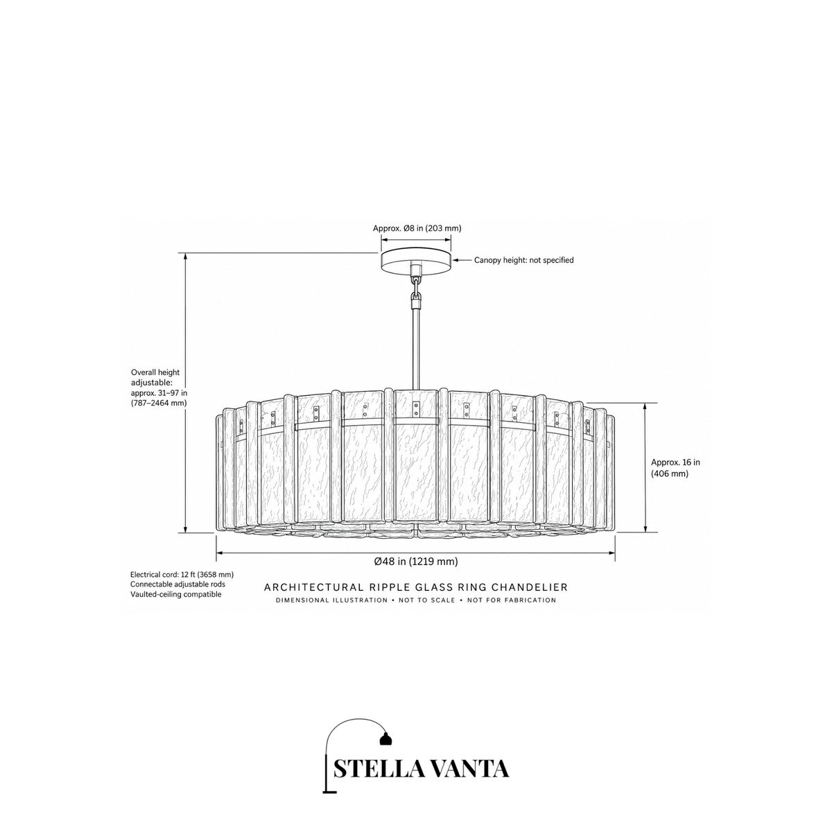 Architectural Ripple Glass Ring Chandelier