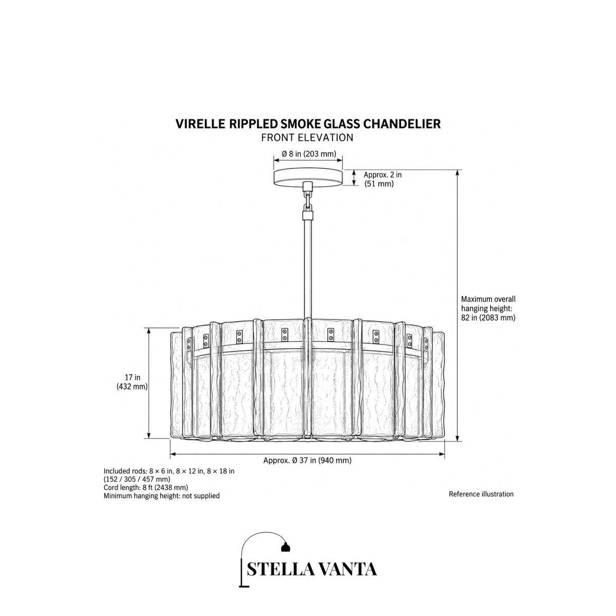 Virelle Rippled Smoke Glass Chandelier