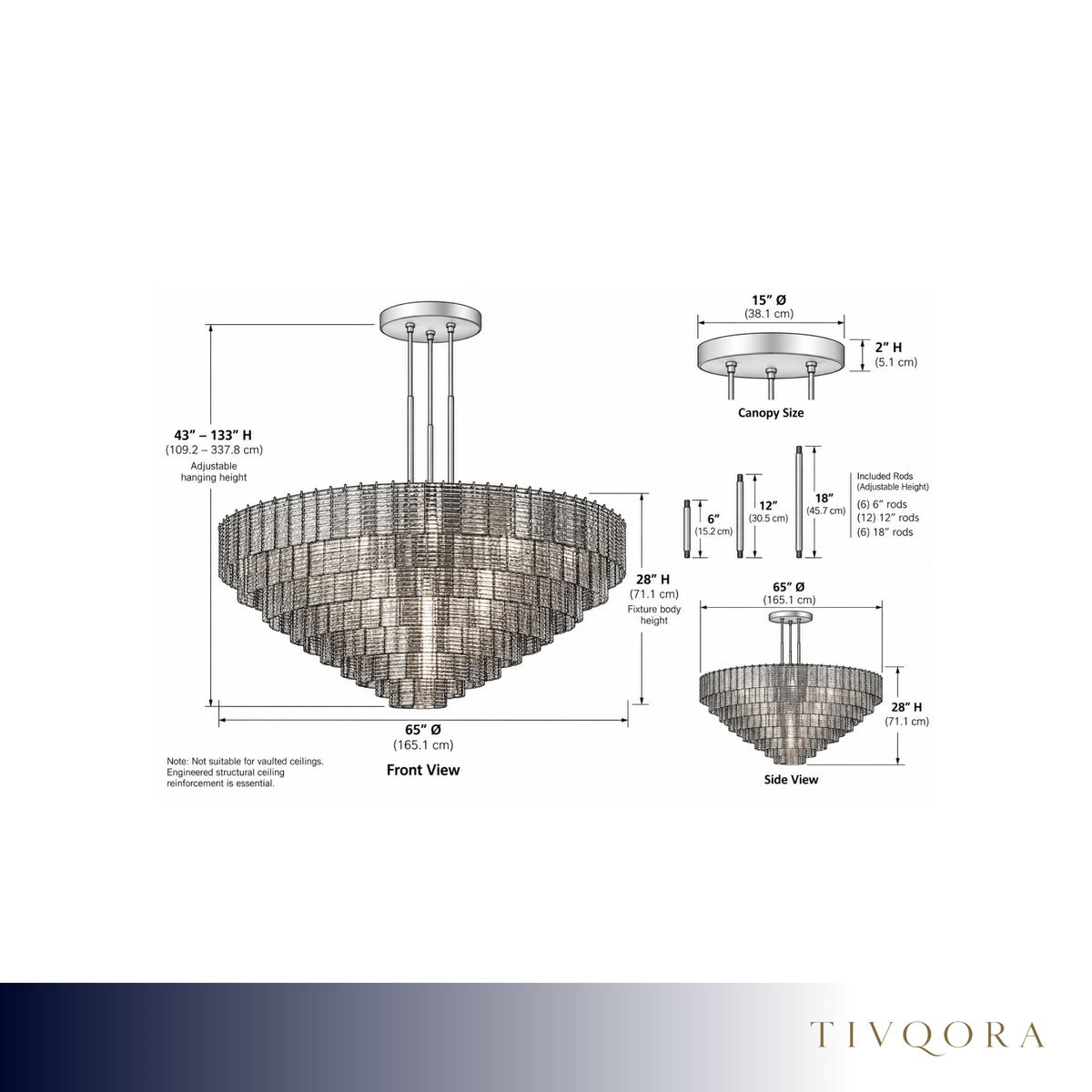 Monumental Textured Smoke Glass Chandelier