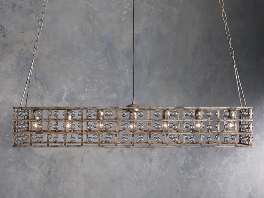 Antiqued Iron Crystal Cage Island Chandelier