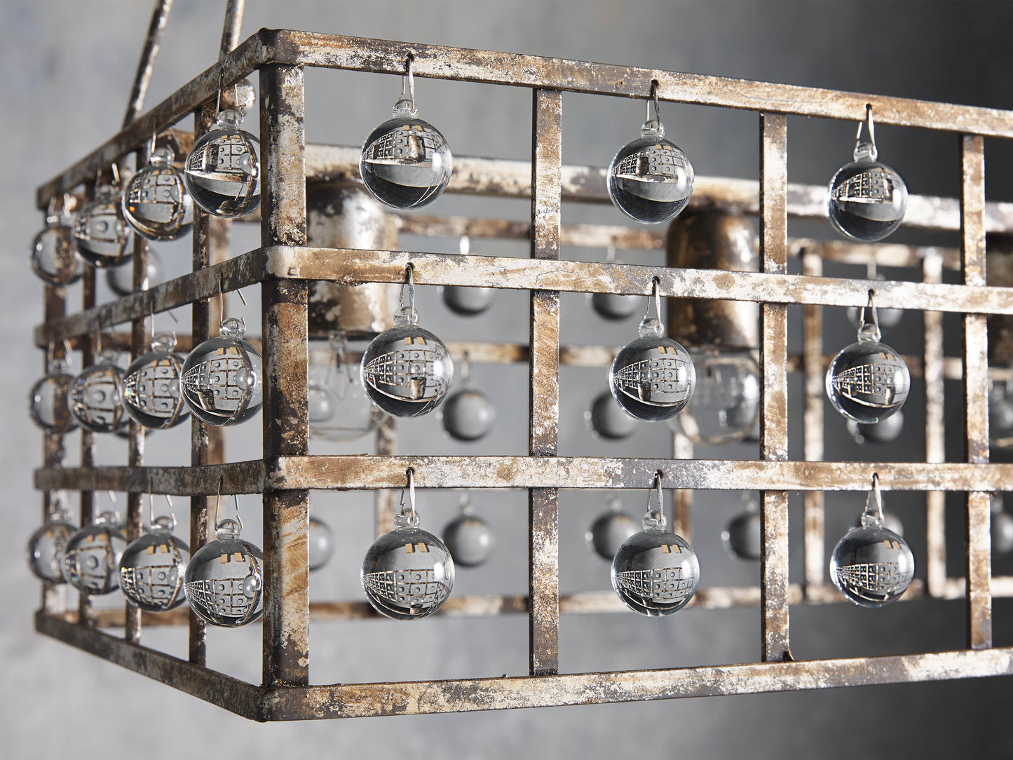 Antiqued Iron Crystal Cage Island Chandelier