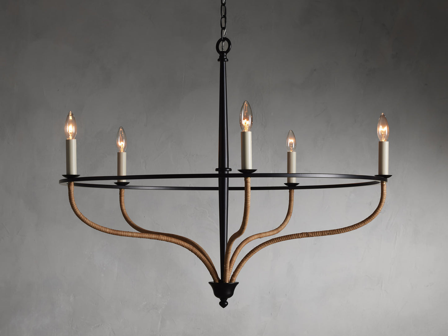Black Rattan Candle Cage Chandelier