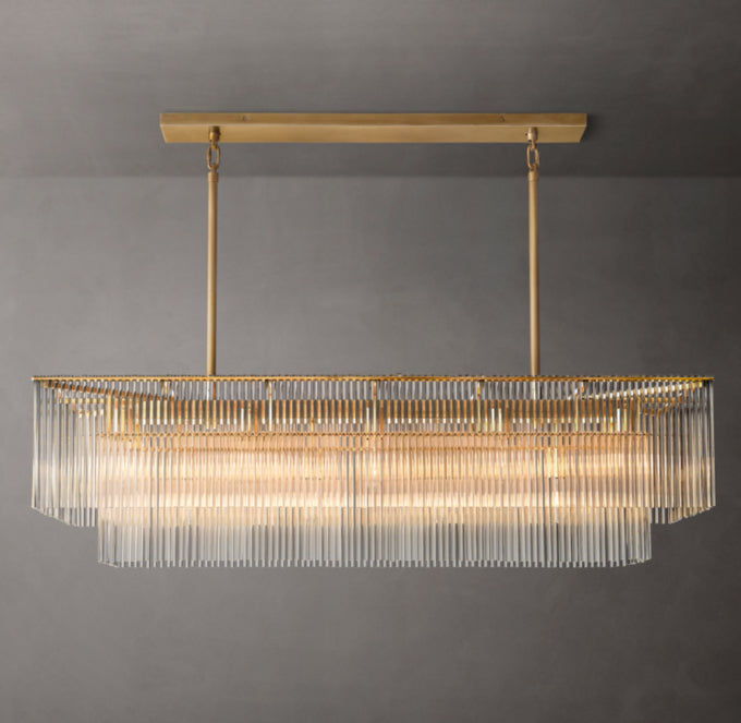 Carved Crystal Rod Island Chandelier