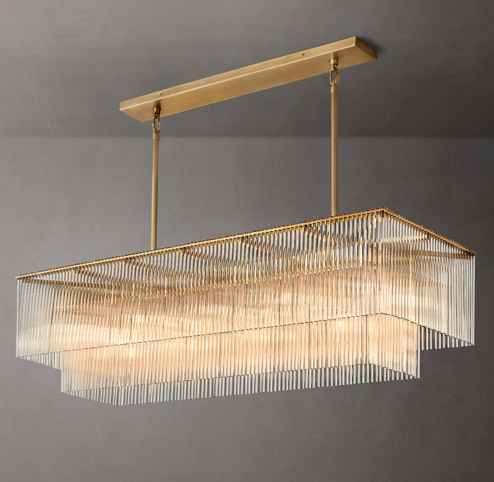 Carved Crystal Rod Island Chandelier