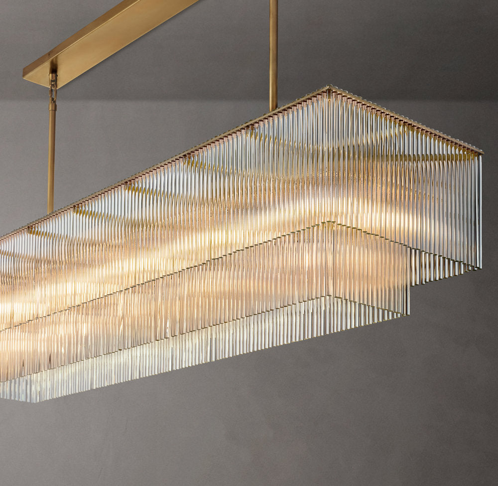 Carved Crystal Rod Island Chandelier