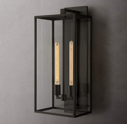 Clear Glass Brass Outdoor Lantern Sconce