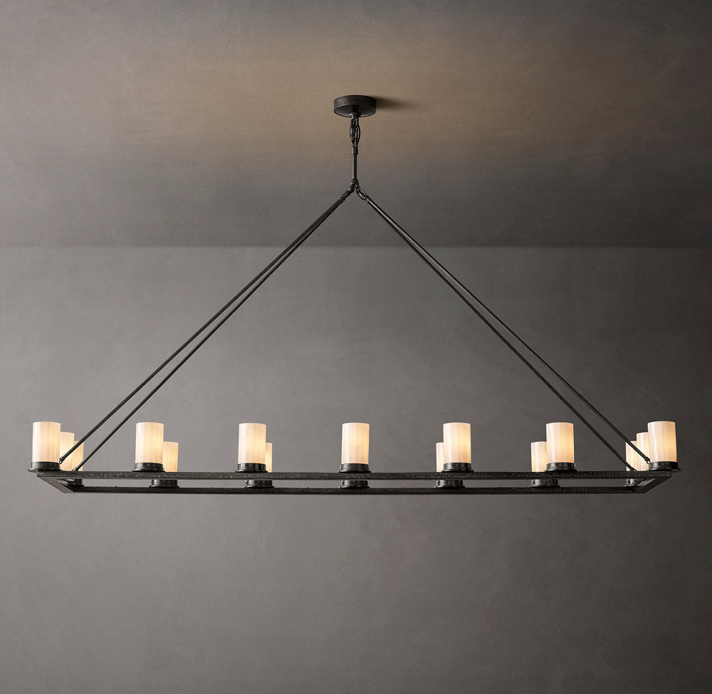 Forged Iron Milk Glass Beam Chandelier