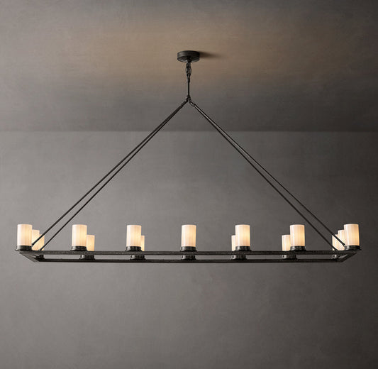 Forged Iron Milk Glass Beam Chandelier