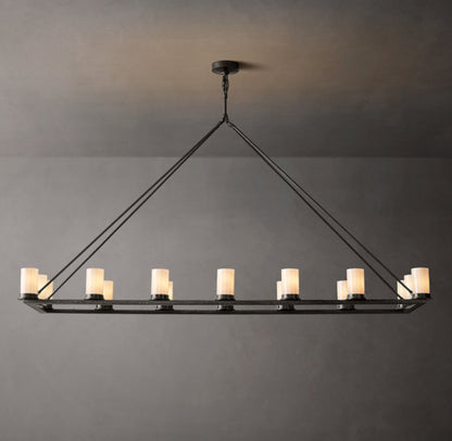 Forged Iron Milk Glass Beam Chandelier