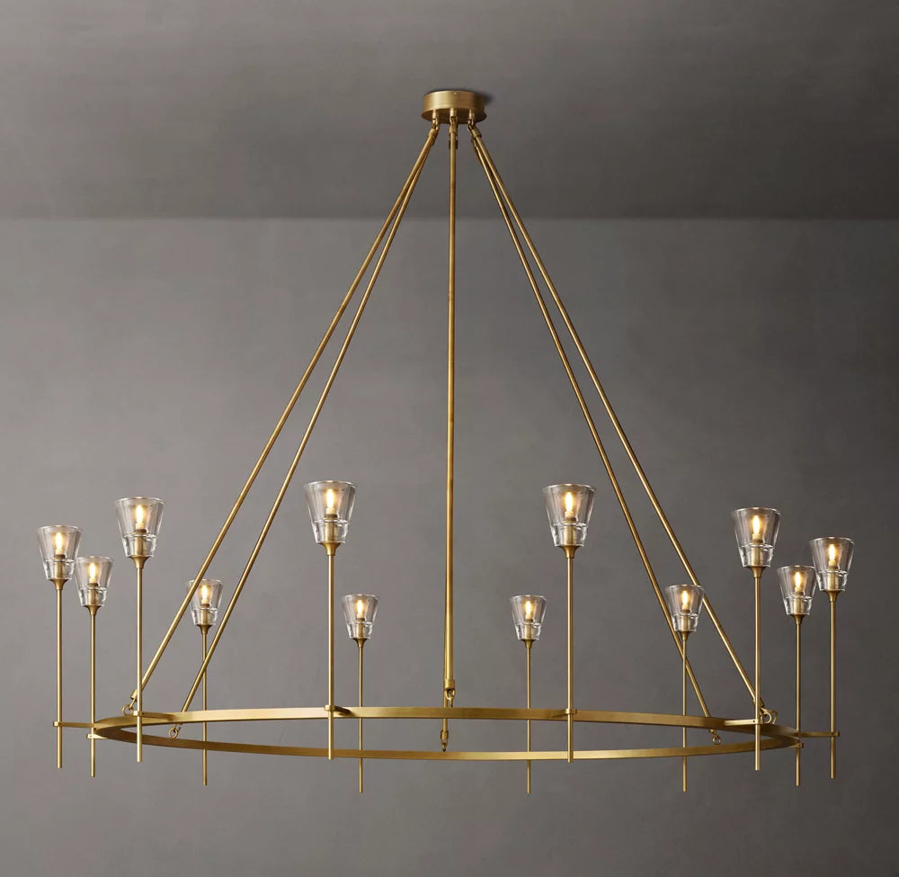 Frosted Torch Brass Ring Chandelier