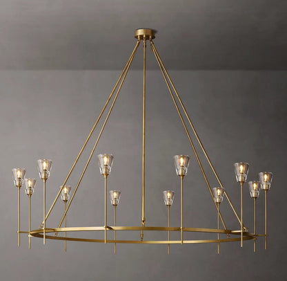 Frosted Torch Brass Ring Chandelier
