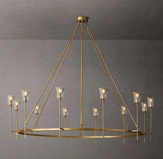 Frosted Torch Brass Ring Chandelier
