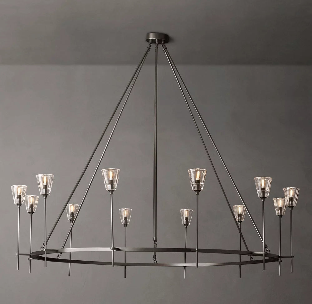 Frosted Torch Brass Ring Chandelier