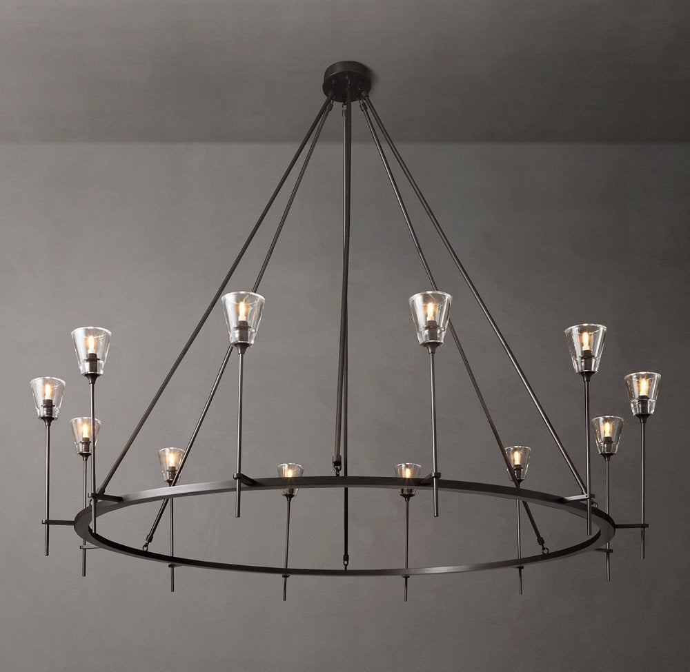 Frosted Torch Brass Ring Chandelier