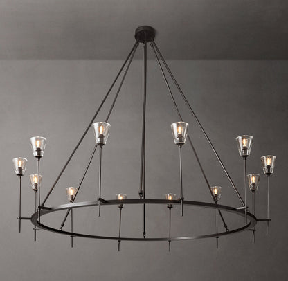 Frosted Torch Brass Ring Chandelier