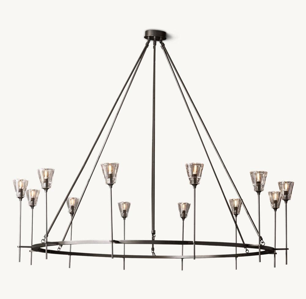 Frosted Torch Brass Ring Chandelier