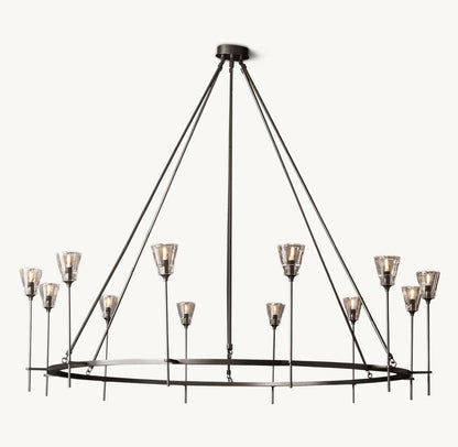 Frosted Torch Brass Ring Chandelier