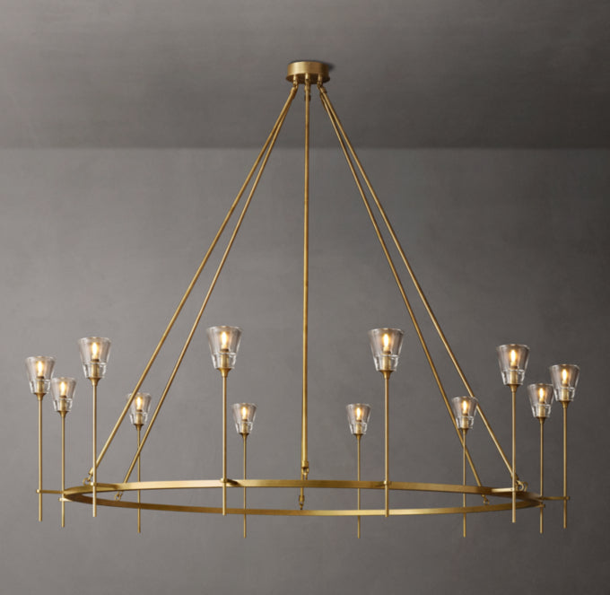 Frosted Torch Brass Ring Chandelier