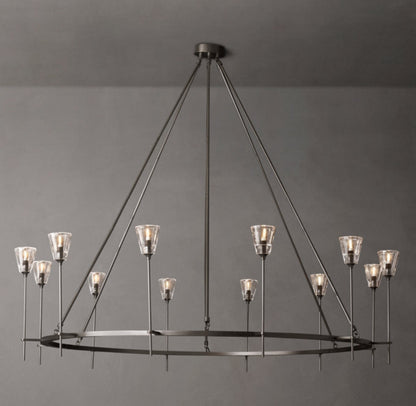 Frosted Torch Brass Ring Chandelier