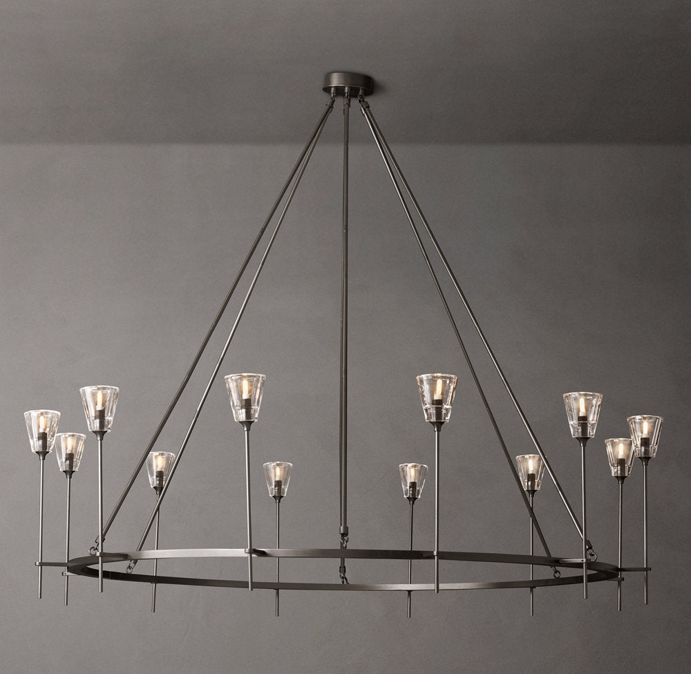 Frosted Torch Brass Ring Chandelier