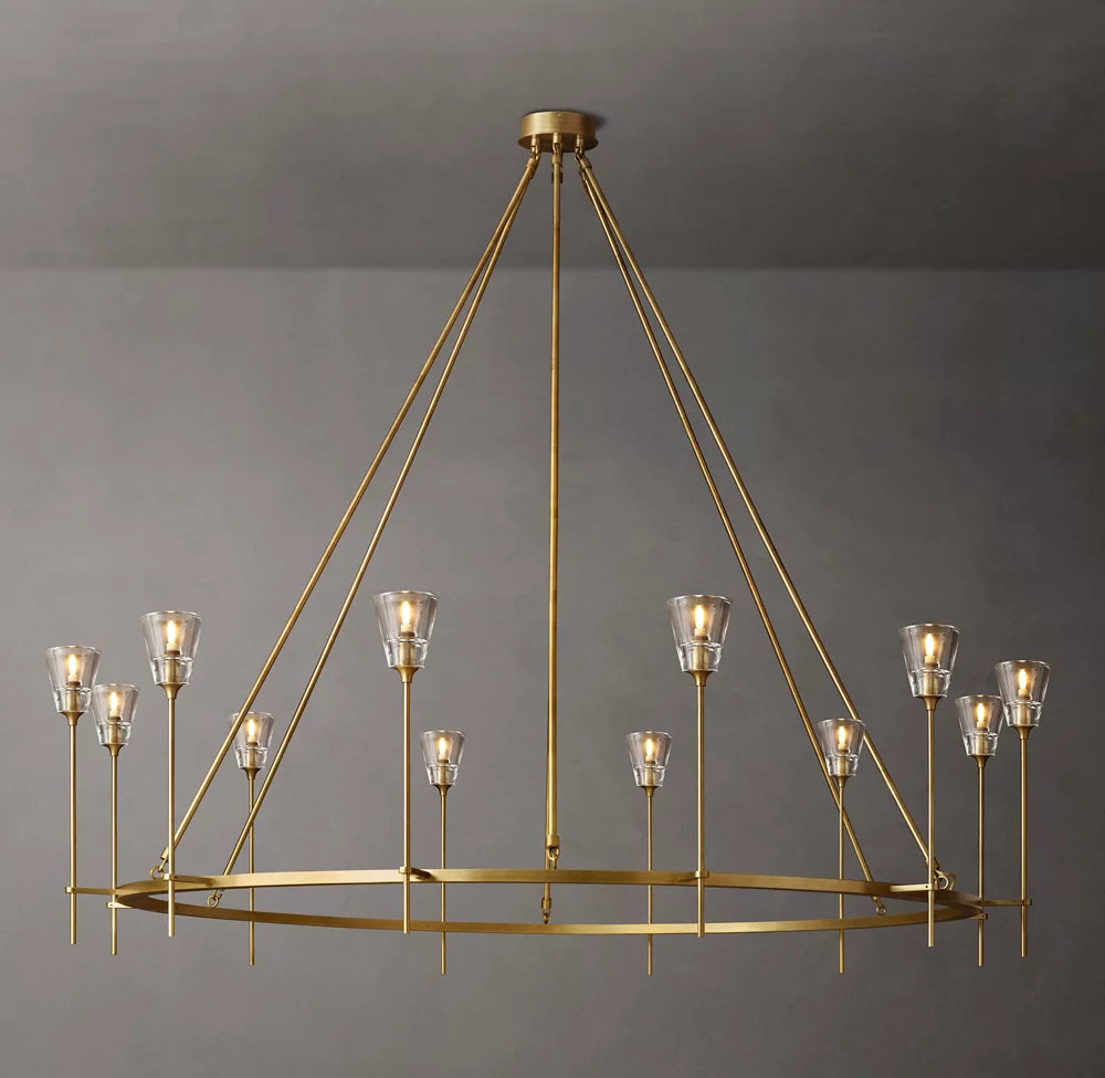 Frosted Torch Brass Ring Chandelier