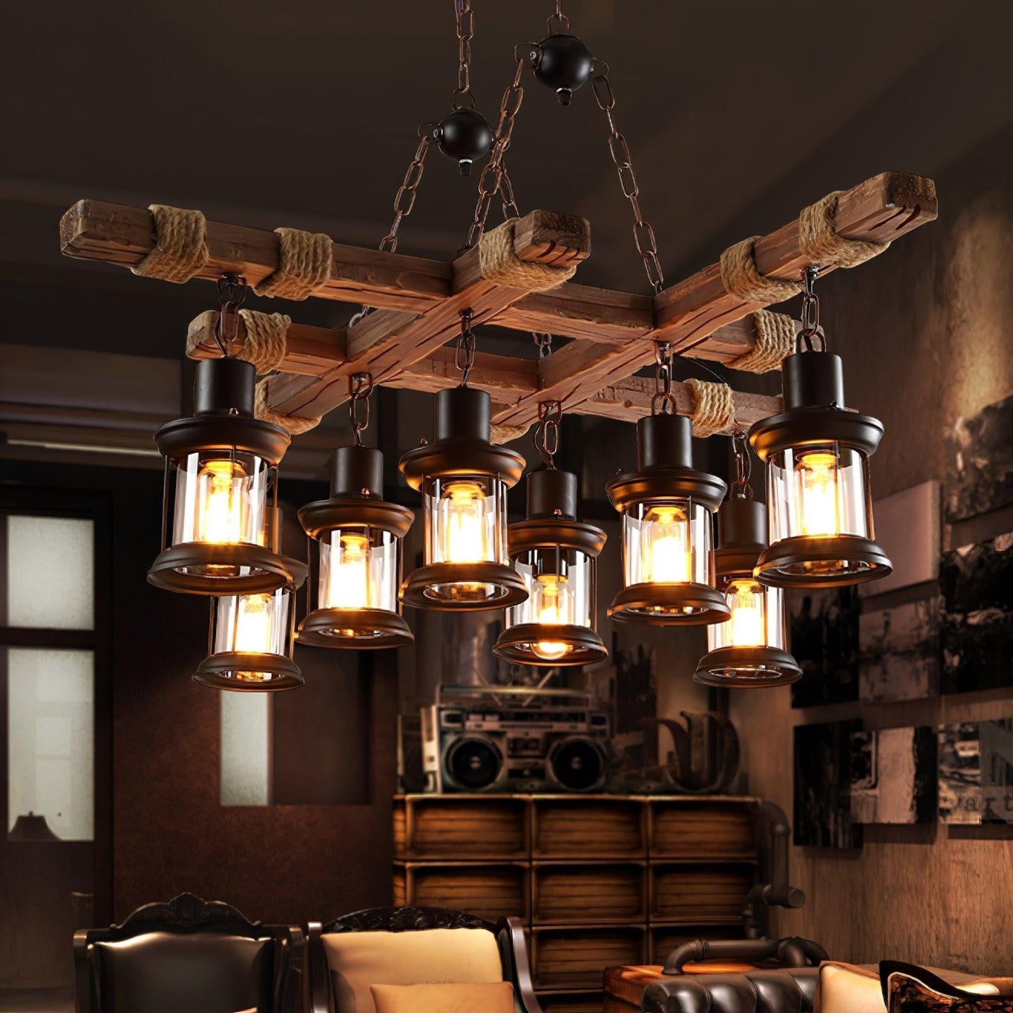 Heritage Wood Beam Chandelier