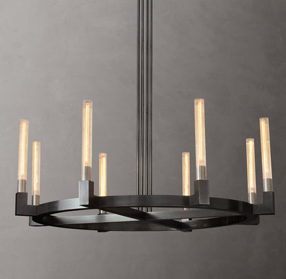 Ribbed Glass Brass Ring Chandelier