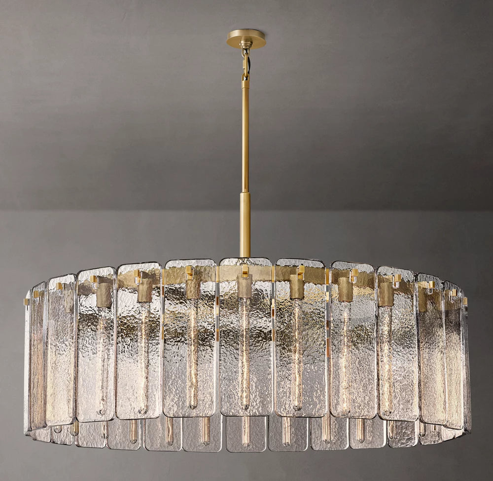 Rippled Cast Glass Drum Chandelier