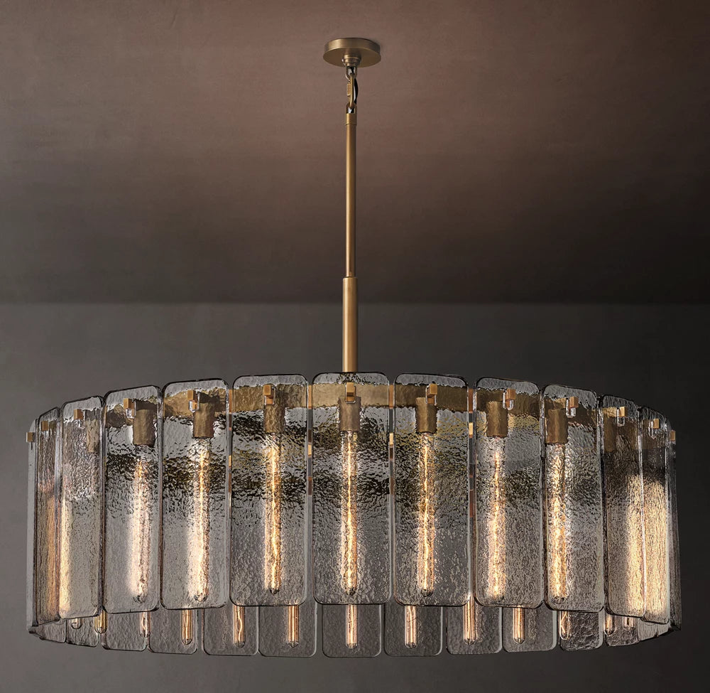 Rippled Cast Glass Drum Chandelier