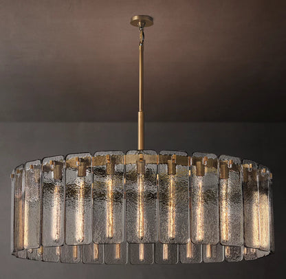 Rippled Cast Glass Drum Chandelier