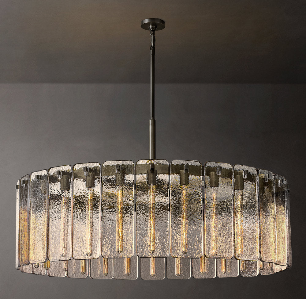 Rippled Cast Glass Drum Chandelier